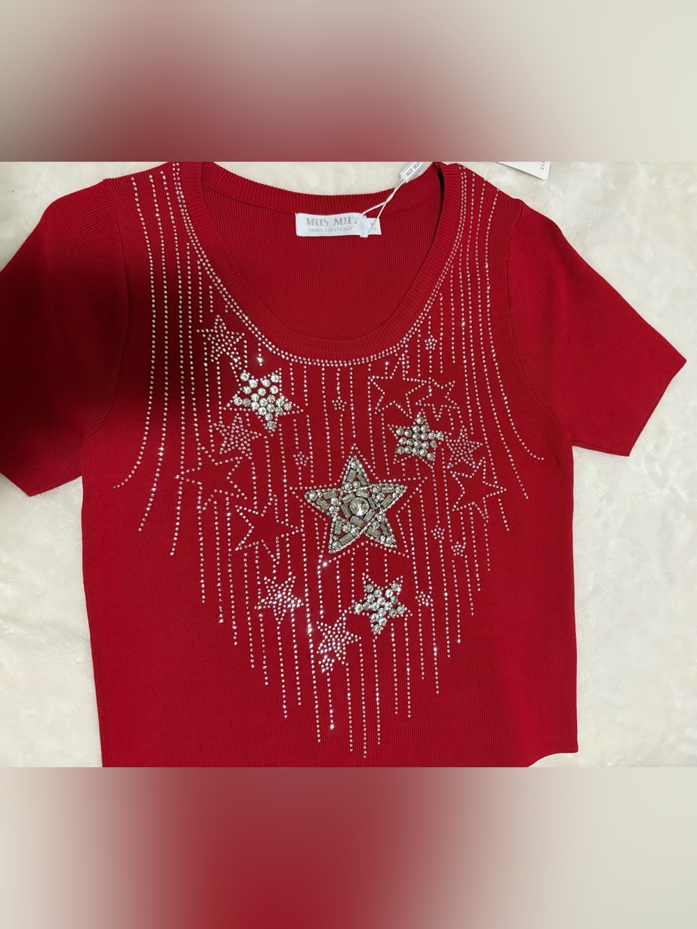 Milly Red Girls' Short-Sleeve Rhinestone Star Top
